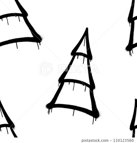 Seamless pattern of sprayed christmas tree with overspray in black over white. Vector illustration template 110123560