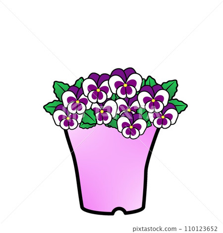 Illustration of a viola planted in a flowerpot 110123652