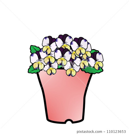 Illustration of a viola planted in a flowerpot 110123653