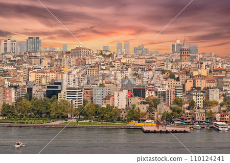 Bosporus Sunset: Golden Horn Bathed in Istanbul's Glow Bosporus Sunset: Golden Horn Bathed in Istanbul's Glow 110124241
