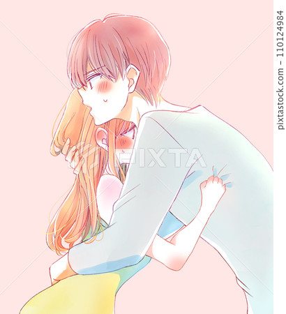 A man and a woman hug each other hesitantly A man and a woman hug each other hesitantly 110124984