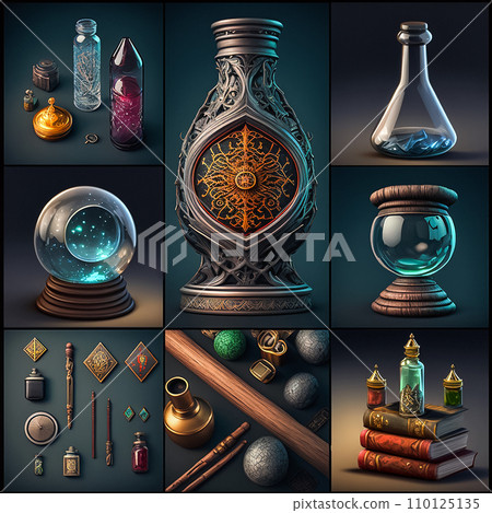 Magic items, esoteric, witchcraft set, isolated on black 110125135