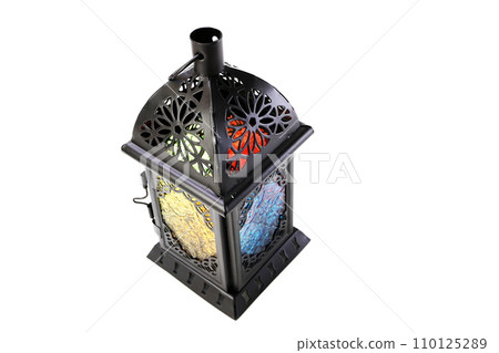 moroccan arabic metal lantern decorative candle holder isolated on white background 110125289