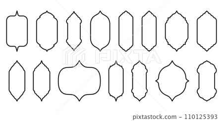 Intricate Islamic Windows and Arches Illustrations in outline style. Perfect for Elegant Vector Celebrations of Ramadan and Eid Mubarak. 110125393
