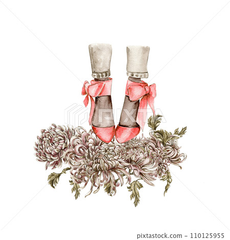 Watercolor fashion legs on high heels illustration. Fashion and style, clothing and accessories. Footwear. Perfect for greetings cards, invitation, poster, party decoration. Watercolor fashion legs on high heels illustration. Fashion and style, clothing and accessories. Footwear. Perfect for greetings cards, invitation, poster, party decoration. 110125955