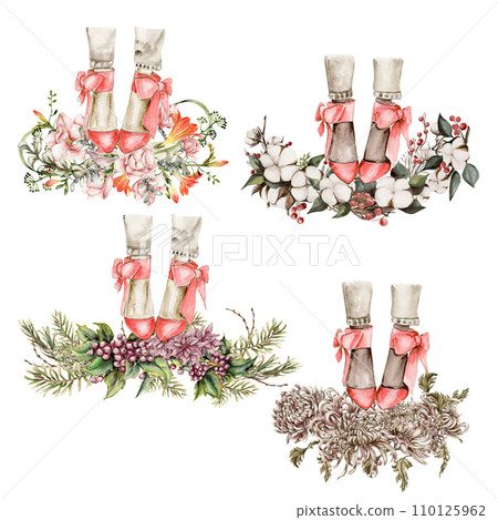 Watercolor fashion legs on high heels illustration. Fashion and style, clothing and accessories. Footwear. Perfect for greetings cards, invitation, poster, party decoration. Watercolor fashion legs on high heels illustration. Fashion and style, clothing and accessories. Footwear. Perfect for greetings cards, invitation, poster, party decoration. 110125962