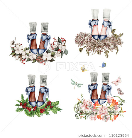 Watercolor fashion legs on high heels illustration. Fashion and style, clothing and accessories. Footwear. Perfect for greetings cards, invitation, poster, party decoration. Watercolor fashion legs on high heels illustration. Fashion and style, clothing and accessories. Footwear. Perfect for greetings cards, invitation, poster, party decoration. 110125964