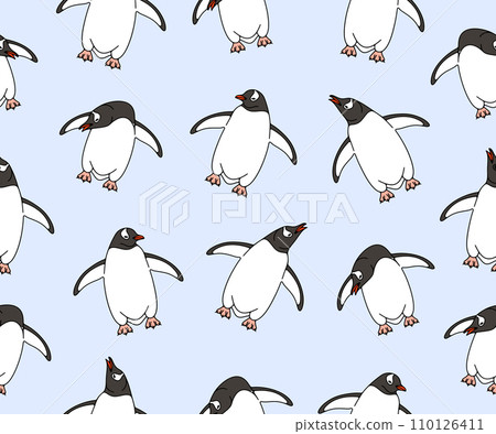 Subantarctic penguin or gentoo penguins, seamless vector background and pattern. Animal, bird, avian, feathered, antarctica and nature, vector design and illustration 110126411