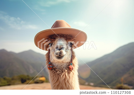 Alpaca Wearing Hat, Generative AI 110127308