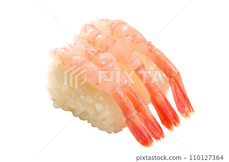 2 pieces of sweet shrimp nigiri sushi cut out 2 pieces of sweet shrimp nigiri sushi cut out 110127364