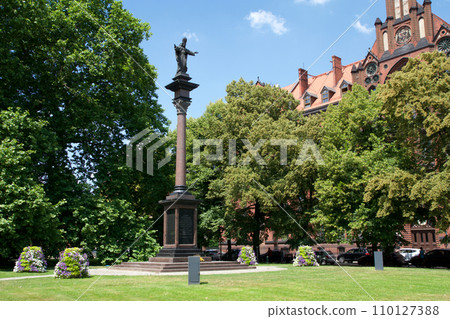 WROCLAW, POLAND - 16 JUN 2018: Monument and large statue in the immediate vicinity of Wroclaw Cathedral WROCLAW, POLAND - 16 JUN 2018: Monument and large statue in the immediate vicinity of Wroclaw Cathedral 110127388