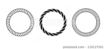 Rope frame set. Round cord border collection. Circle rope wreath loop. design, frame. Chain, braid or plait border bundle. Circular design elements for decoration, banner, poster. Vector illustration 110127591