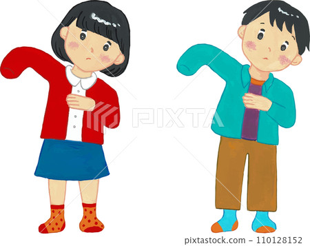 Gouache drawing of elementary school students changing clothes 110128152