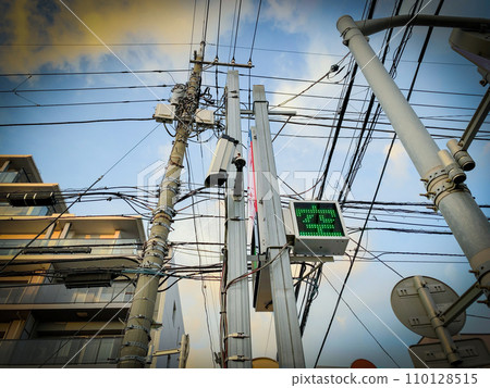 Broken security cameras. Electric wires. 110128515