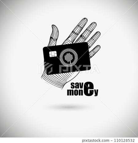 Bank card in hand. SHOTLISTbanking. Save money. hand drawing. Not AI, Vector illustration 110128532