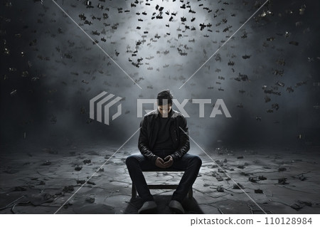 Concept of Mental Health with Stressed Man Seeking Help and Support for Anxiety and Depression 110128984