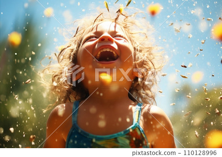 Ecstatic Young child Experiencing Pure Bliss amidst the Vibrant Delights of Summertime Adventures 110128996