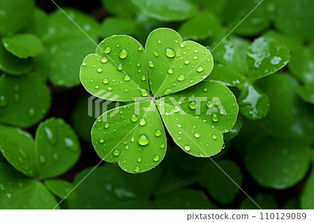 St. Patricks Day Banner Background. Decorative clover in Traditional Irish Symbols 110129089