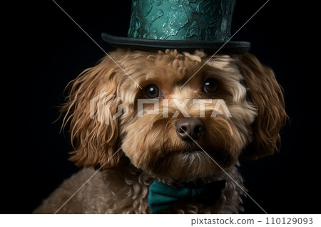 Cheerful and hilarious dog embracing St. Patricks Day, spreading laughter and amusement Cheerful and hilarious dog embracing St. Patricks Day, spreading laughter and amusement 110129093