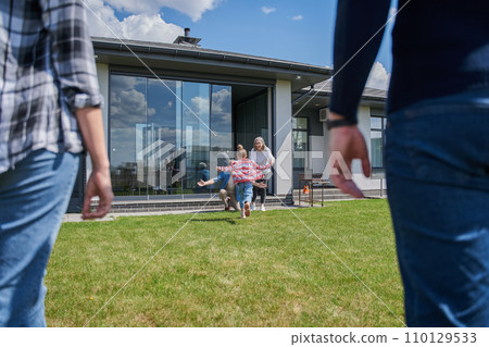 Happiness. Senior grandparents meeting little child girl Happiness. Senior grandparents meeting little child girl 110129533