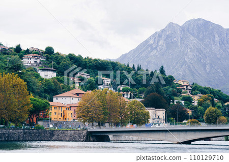 Mountain landscape, picturesque mountain lake in the summer morning, large panorama. Como, Italy 110129710