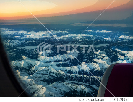 European Alps (Austrain)  from window of airplane and gondola of  Turbojet engine  (Flying from East to German Bavaria) 110129951