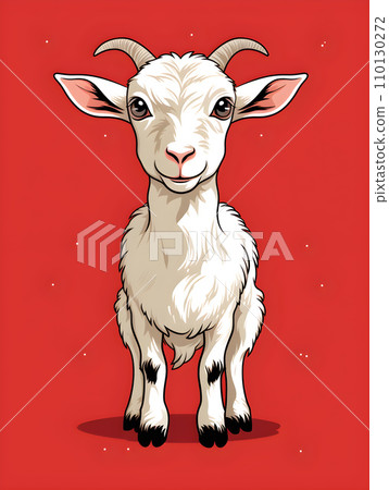 AI-generated content. A cartoon illustration of a cute goat on red background 110130272