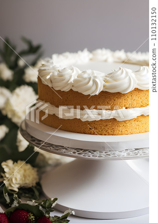 a closeup white cake on table whipping cream on top white plain 110132150