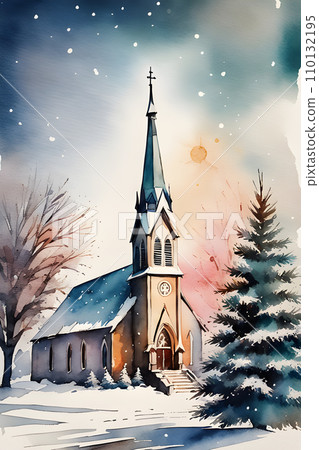 the church on christmas morning snow day with christm the church on christmas morning snow day with christm 110132195