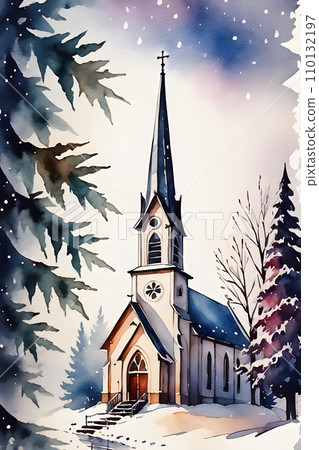 the church on christmas morning snow day with christm the church on christmas morning snow day with christm 110132197
