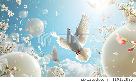 藍天生成ai中一隻白鴿扇動翅膀 110132989