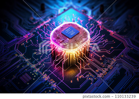 Artificial intelligence semiconductor chips and circuit boards. Innovative advanced technology and technology concept. "AI generated image" 110133239