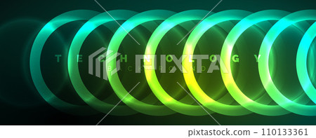 Neon glowing circles and round shape lines, magic energy space light concept, abstract background wallpaper design 110133361