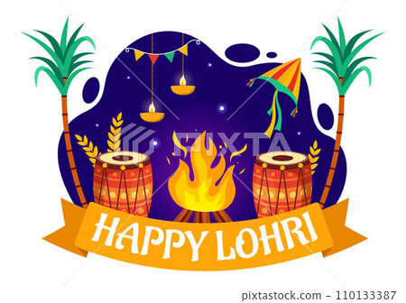 Happy Lohri Festival of Punjab India Vector Illustration of Playing Dance and Celebration Bonfire with drums and kites in Flat Cartoon Background Happy Lohri Festival of Punjab India Vector Illustration of Playing Dance and Celebration Bonfire with drums and kites in Flat Cartoon Background 110133387