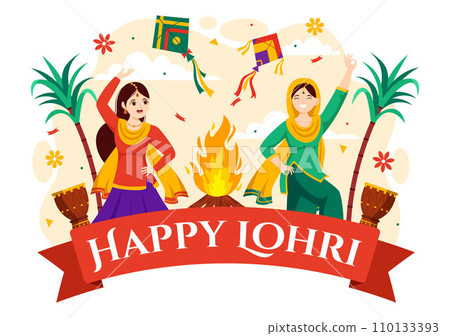 Happy Lohri Festival of Punjab India Vector Illustration of Playing Dance and Celebration Bonfire with drums and kites in Flat Cartoon Background Happy Lohri Festival of Punjab India Vector Illustration of Playing Dance and Celebration Bonfire with drums and kites in Flat Cartoon Background 110133393