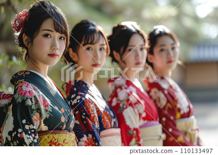 AI image of a woman wearing a long-sleeved kimono at a coming-of-age ceremony 110133497