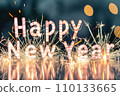 Happy new year in sparkler firework bokeh background. 110133665