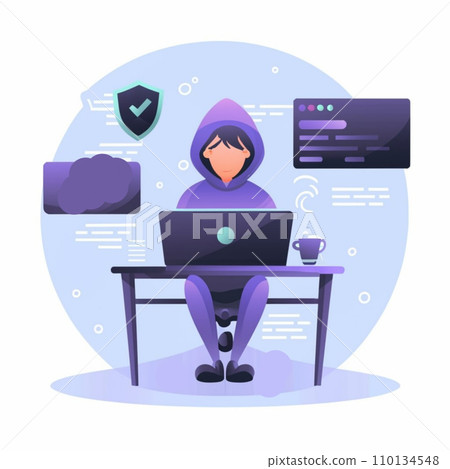 Cybersecurity concept, Hacker using laptop for hacking, 110134548