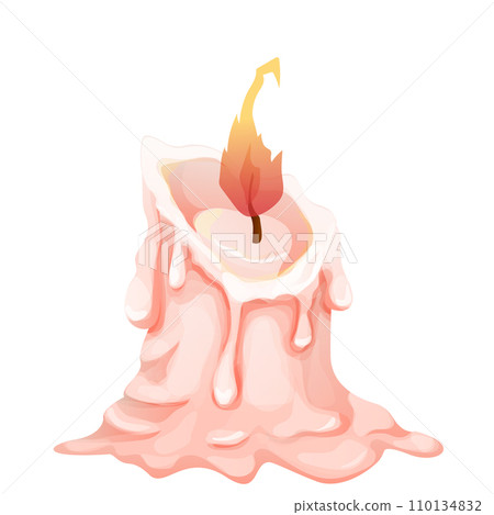 Wax candle with fire, flame in cartoon style isolated on white background.  110134832