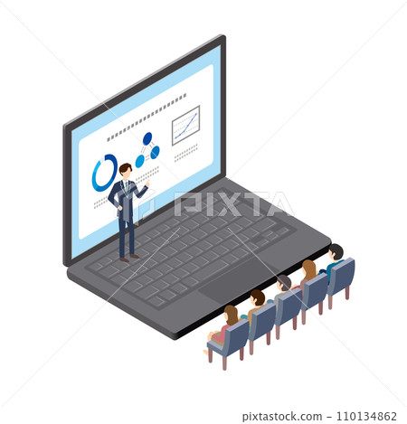 Online seminar viewing on a laptop 110134862