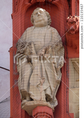 Saint Philip the Apostle statue on the portal of the Marienkapelle in Wurzburg, Bavaria, Germany 110135487