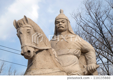 Stone statue of Ming Dynasty general Qi Jiguang, Shuiguan Great Wall, Badaling, Yanqing, China 110135660