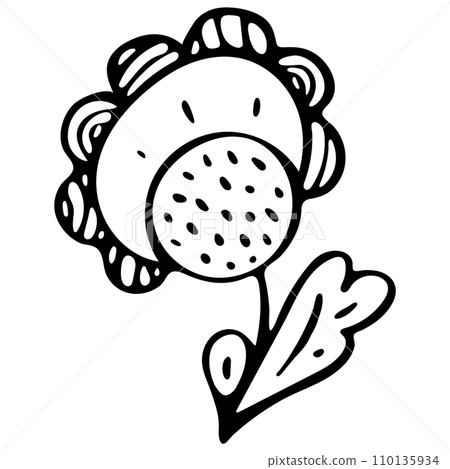 Flower Icon. Hand Drawn Simple Black Outline Floral Illustration. Clip Art in Doodle Style Isolated on White Background. Flat Flower Illustration for Coloring Page, Coloring Book or Sheet for Kids. 110135934