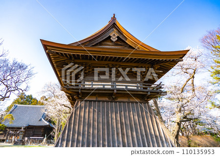 陸奧國分寺藥師堂鐘樓 宮城縣仙台市春天的櫻花盛開 陸奧國分寺藥師堂鐘樓 宮城縣仙台市春天的櫻花盛開 110135953
