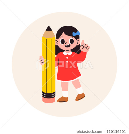 可愛的女孩與巨型鉛筆學校用品 可愛的女孩與巨型鉛筆學校用品 110136201