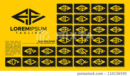 Bundle of geometric line rhombus letter F FF logo design 110136595