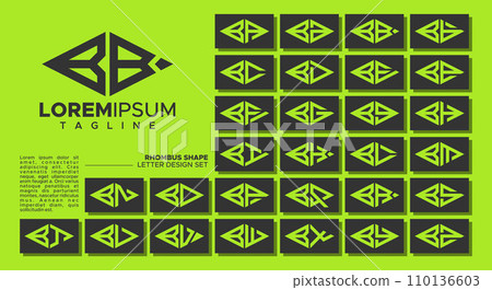 Bundle of geometric line rhombus letter B BB logo design 110136603
