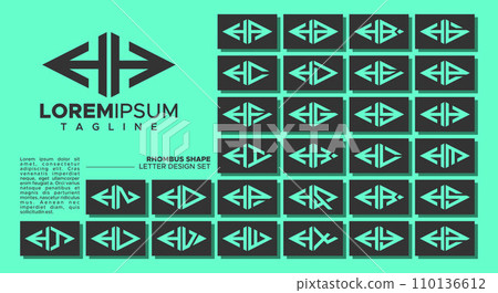 Bundle of geometric line rhombus letter H HH logo design 110136612