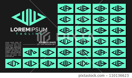 Bundle of geometric line rhombus letter W WW logo design 110136623