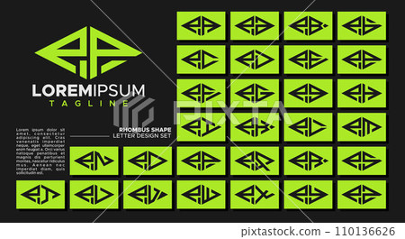 Bundle of geometric line rhombus letter P PP logo design Bundle of geometric line rhombus letter P PP logo design 110136626